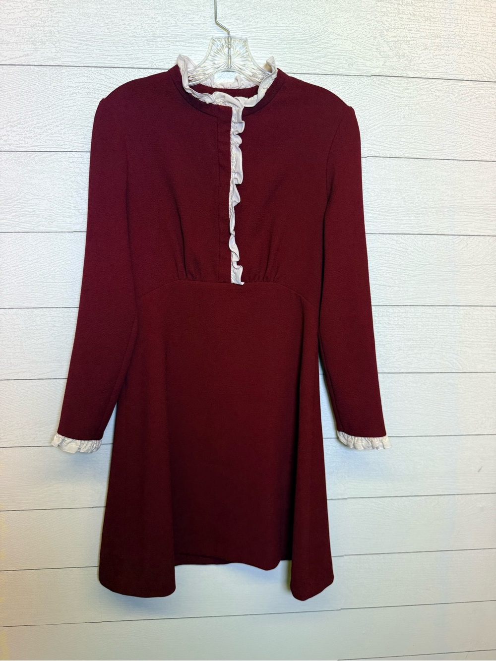 Sandro Natalia Ruffle Trim Mini Dress Long Sleeve Size 3 US 8 see measurements